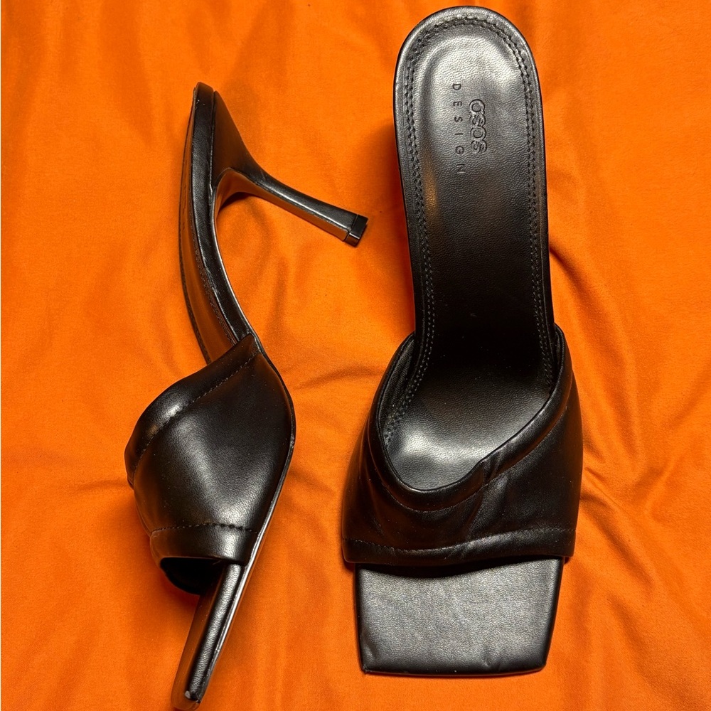ASOS Sleek Black Faux Leather Heeled Sandals